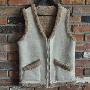 Vintage Handmade Shearling Sheepskin Leather Wool Western Vest Australia M